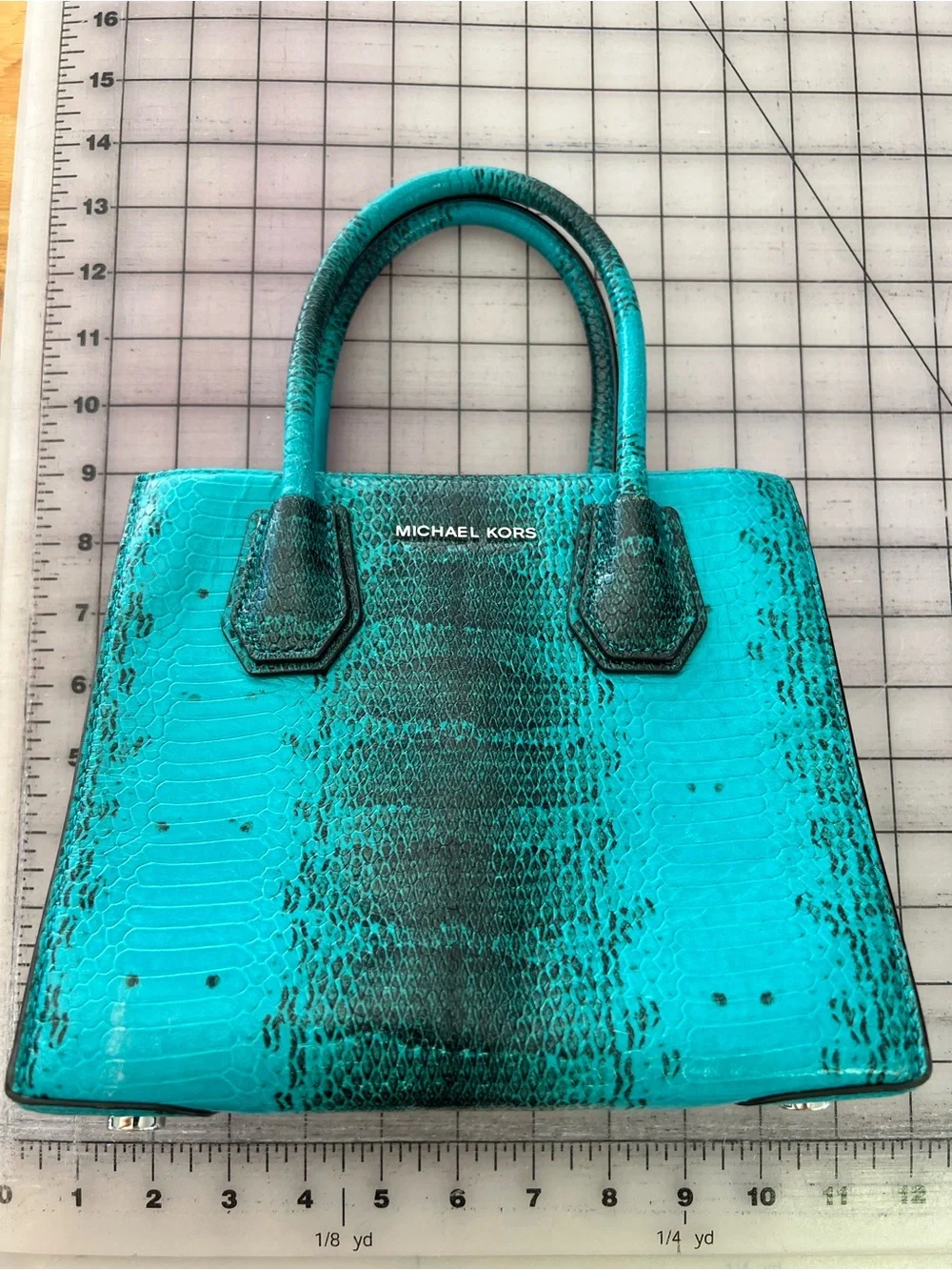 Michael Kors Teal Turquoise Snake-Embossed small handbag purse with strap MK bag - Picture 6 of 8